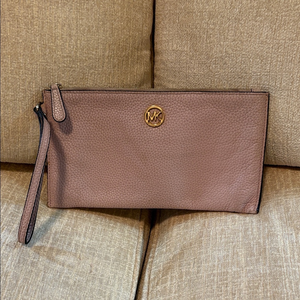 Michael Kors Pebbled Leather Wristlet Clutch - Mauve